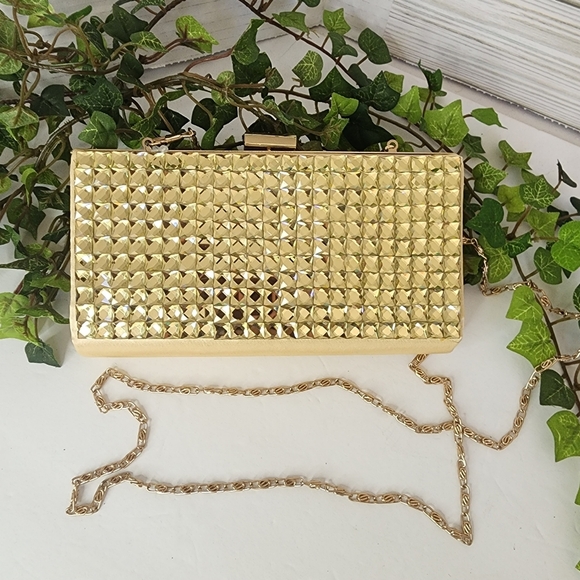 Gold Bling Metallic Clutch Evening Bag NIB - Picture 1 of 6